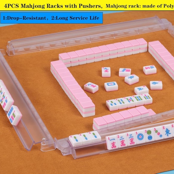 Set of 4 Mahjong Racks with Pushers and Storage Bag - Picture 4 of 4